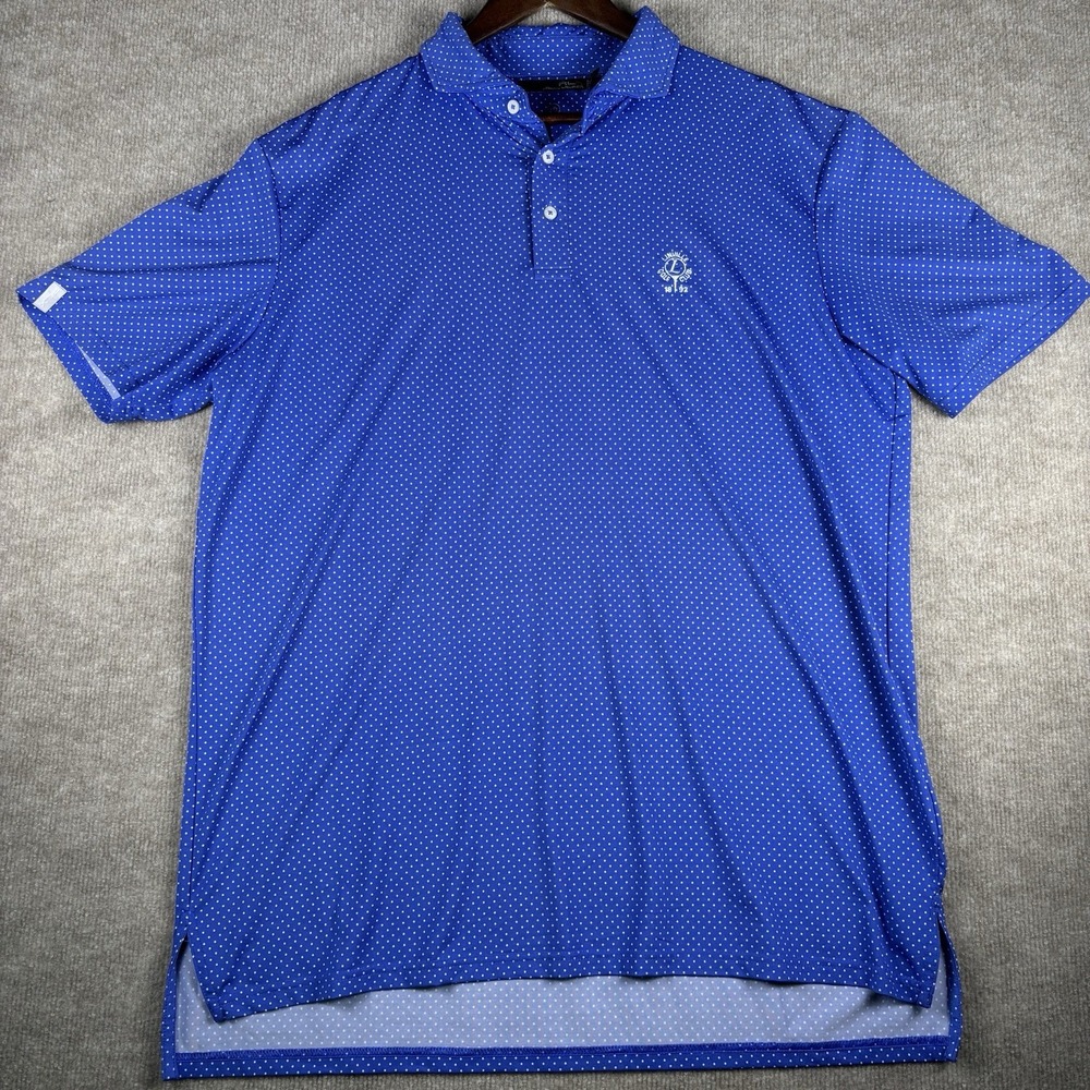 RLX Ralph Lauren Golf Polo Shirt Blue White Dot Stretch Wicking Men's L